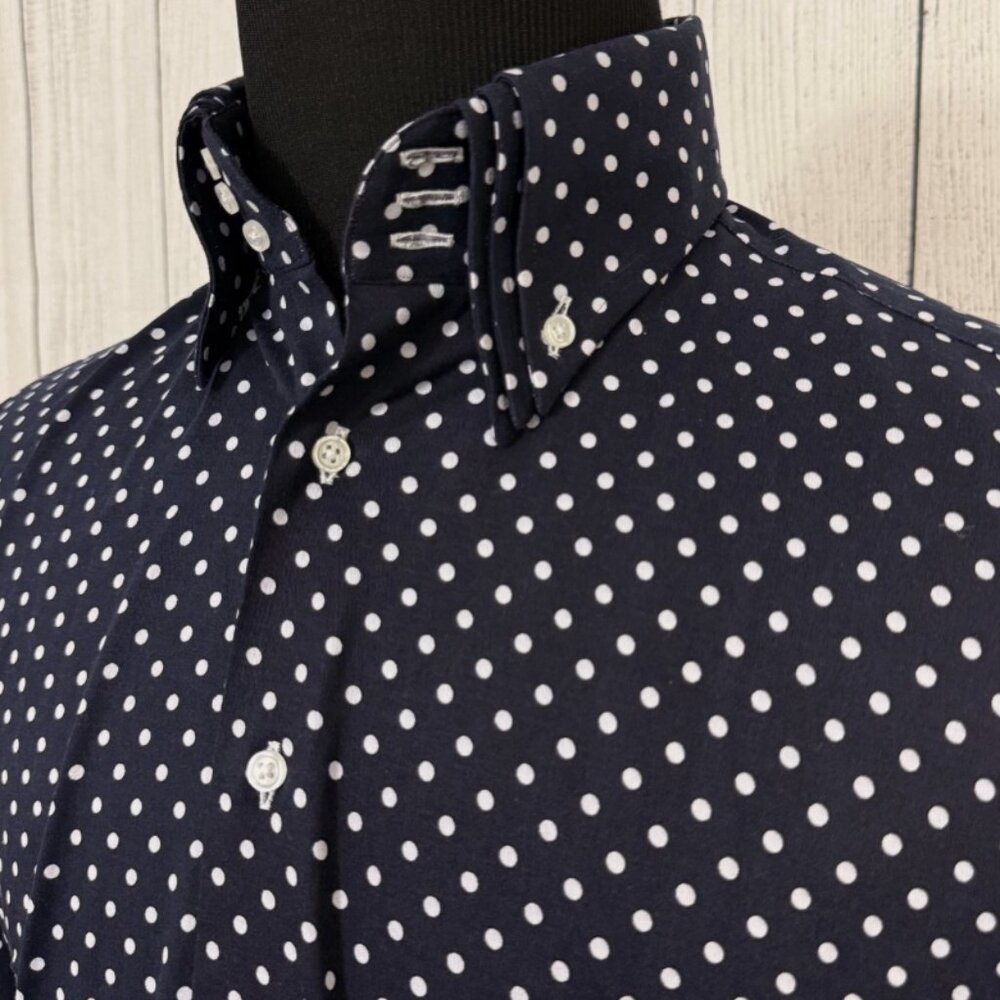 MorCouture Navy White Polka Dot Triple High Collar - Picture 2 of 7